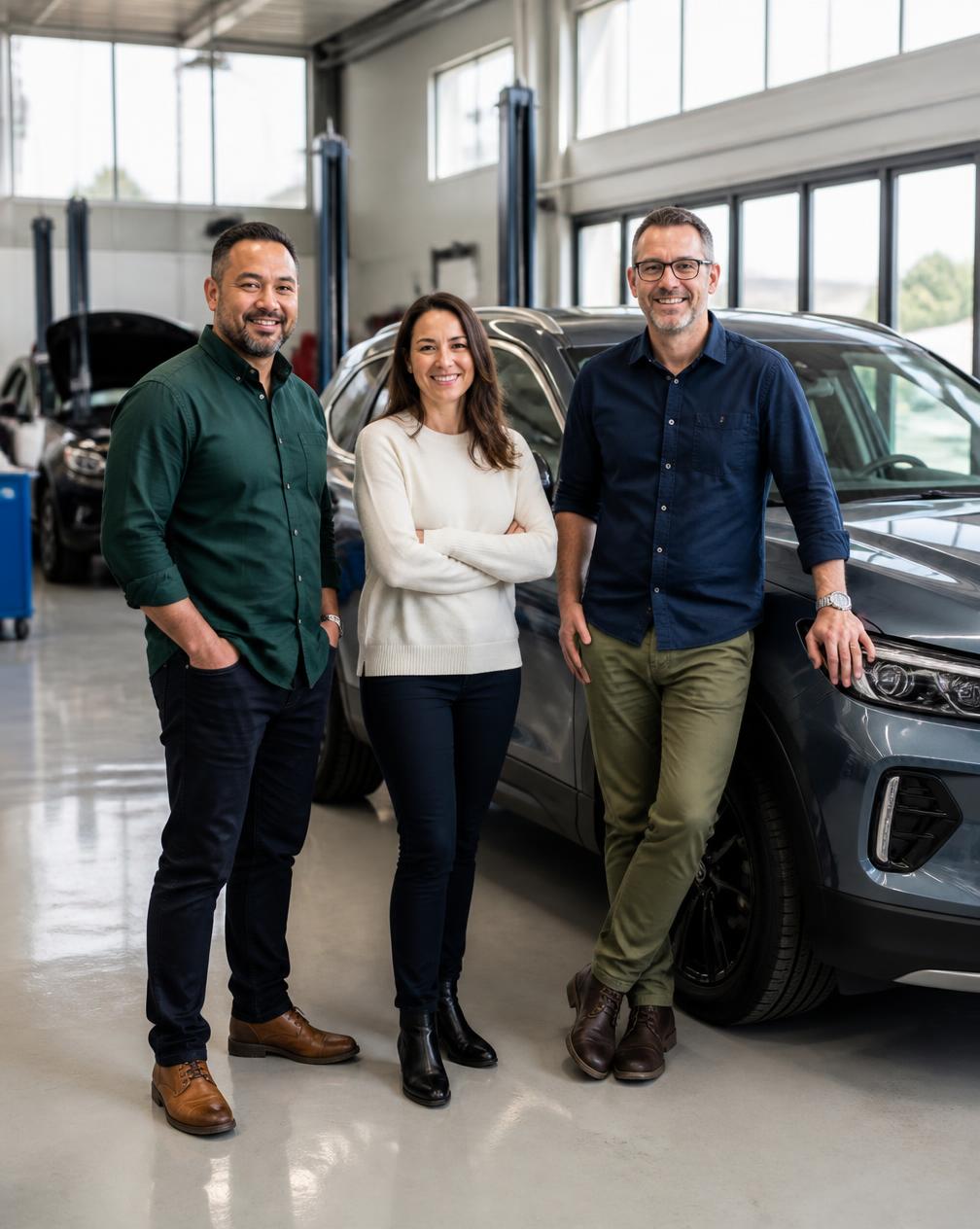 The carfinder team in a vehicle workshop
